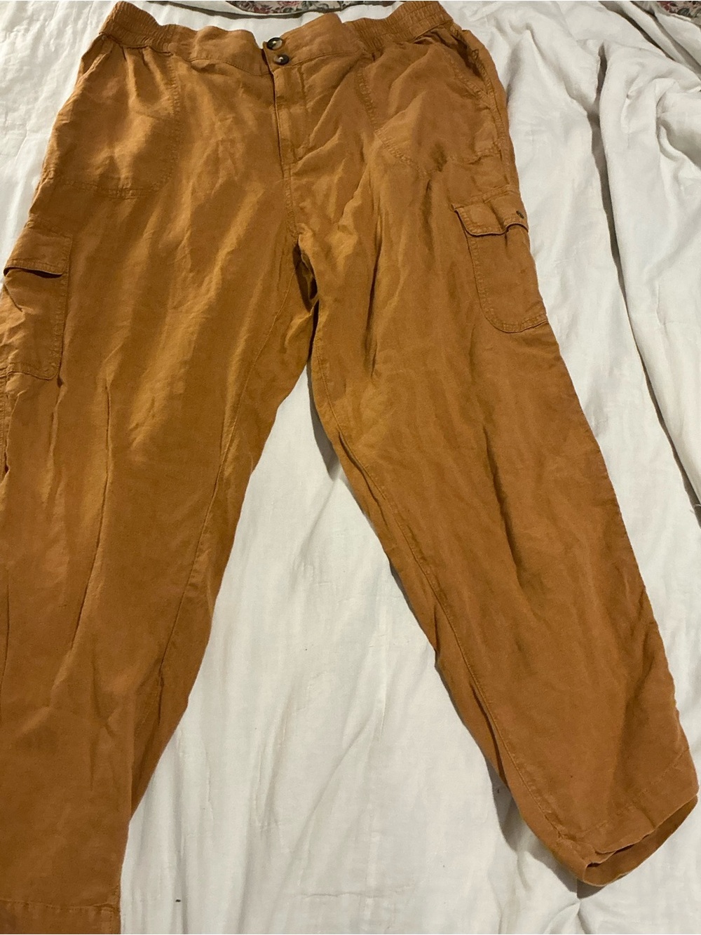 Wonderly Camel Cargo Jogger Pants | Size Large | Utility Boho Casual
